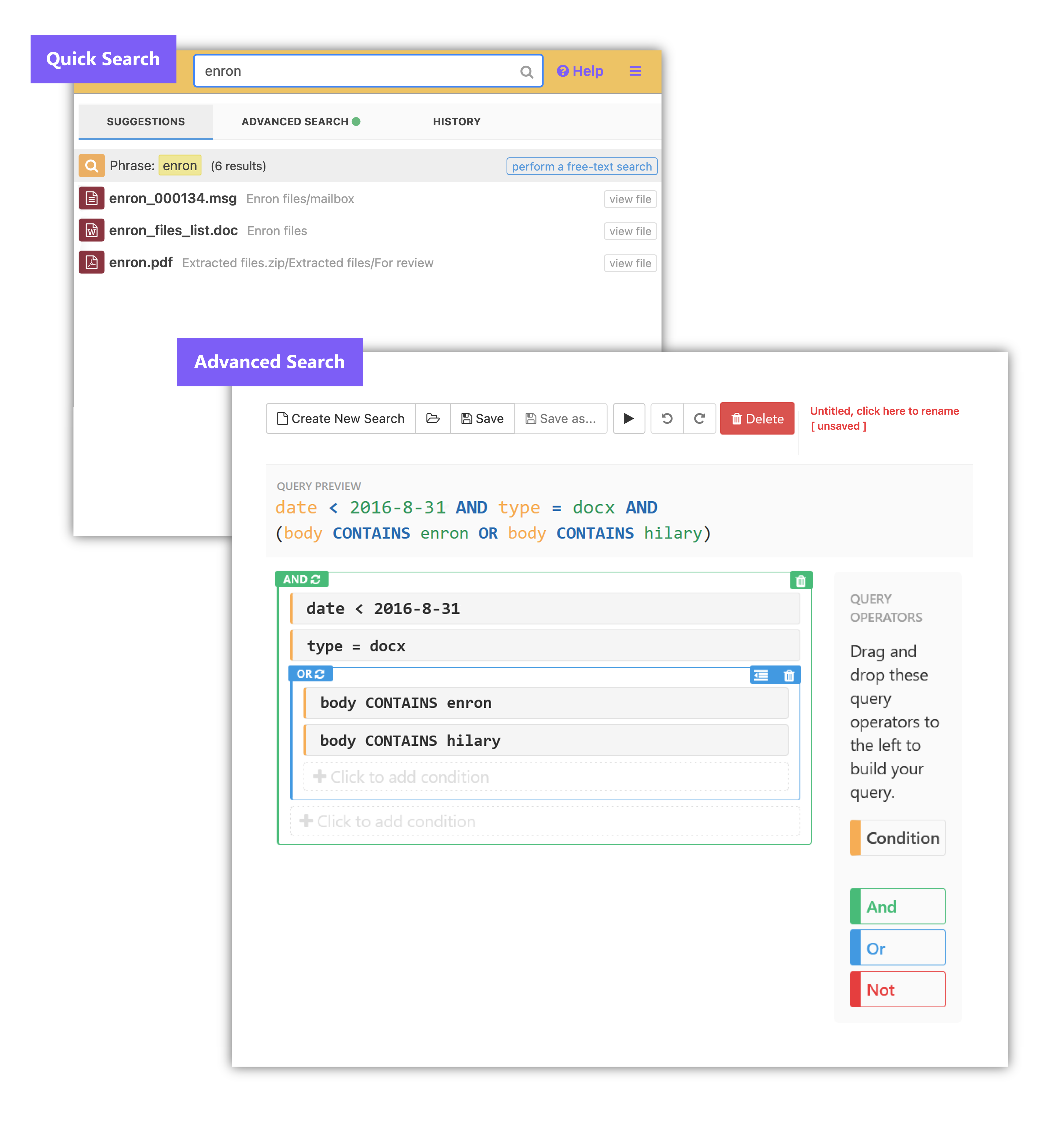 GoldFynch quick search and advanced search builder